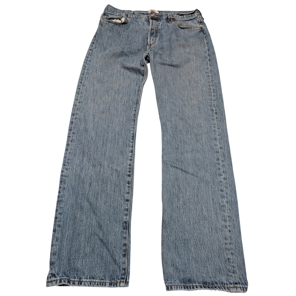Levis 501 Original Mens Straight Leg Button Fly Blue Denim Jeans 34x33 Med Wash